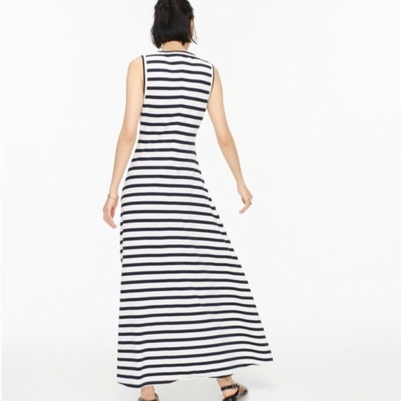 J CREW -  Breton Stripe nautical sleeveless cotton knit Hi-Low Maxi Dress Small - Picture 2 of 8